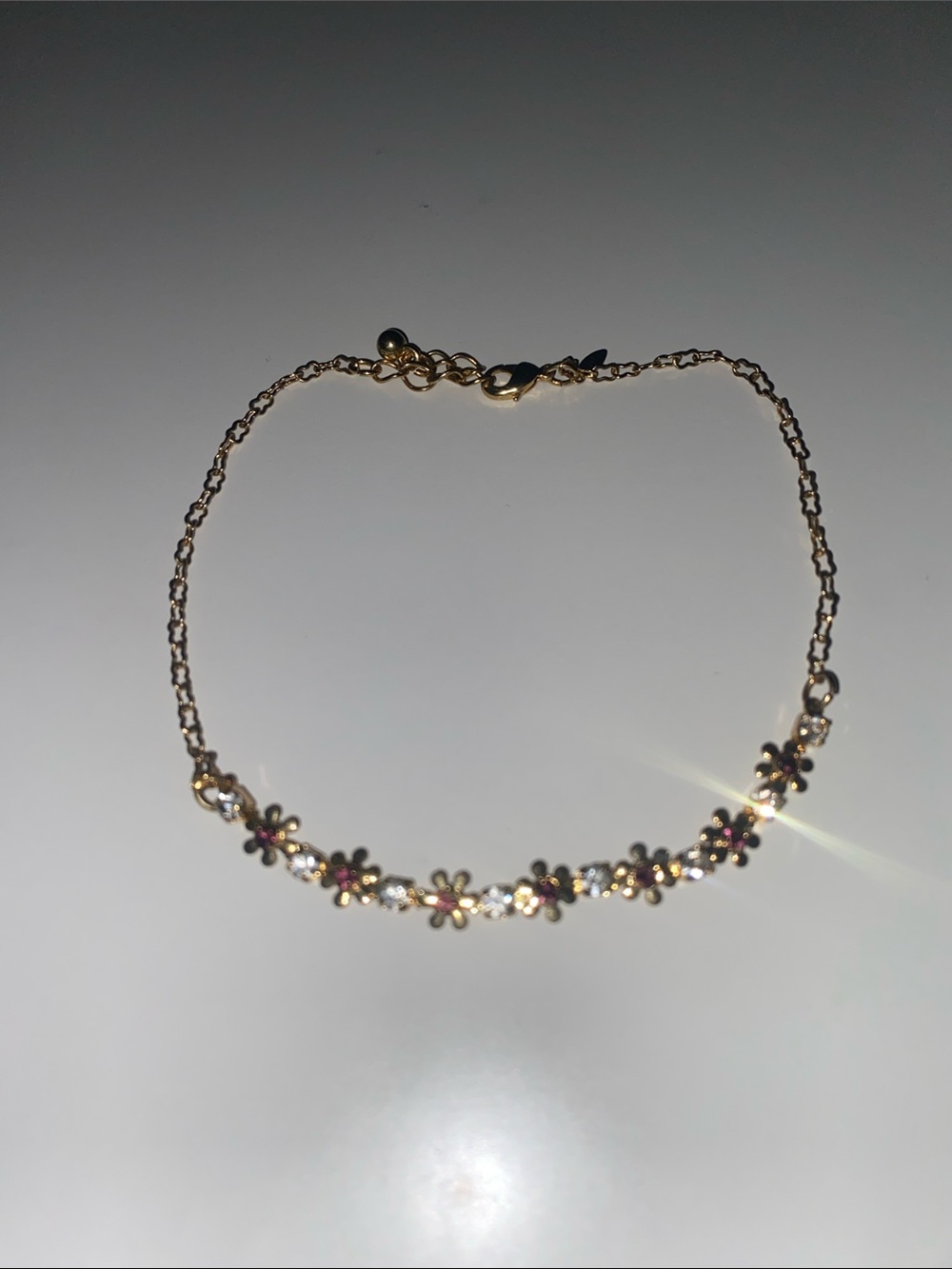 Delicate Gold Floral Chain Bracelet with Pink Accents
